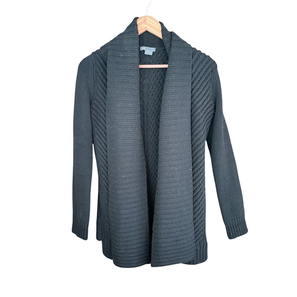 Vince Cable Knit Cardigan Sweater XS Black Wool Yak Oversized Rib Quiet Luxury